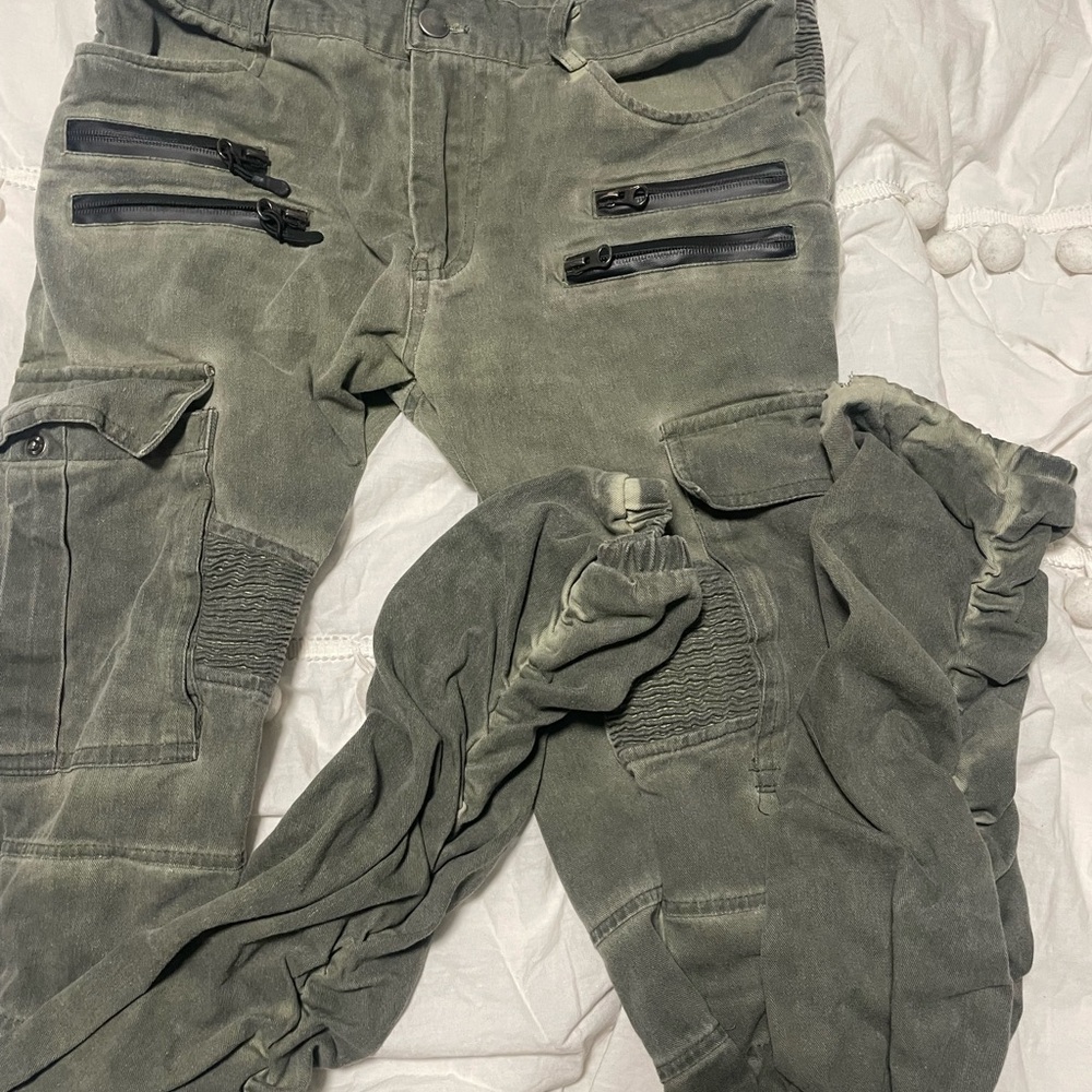 American Stitch Olive Cargo Biker Pants with Zipper Details Size S